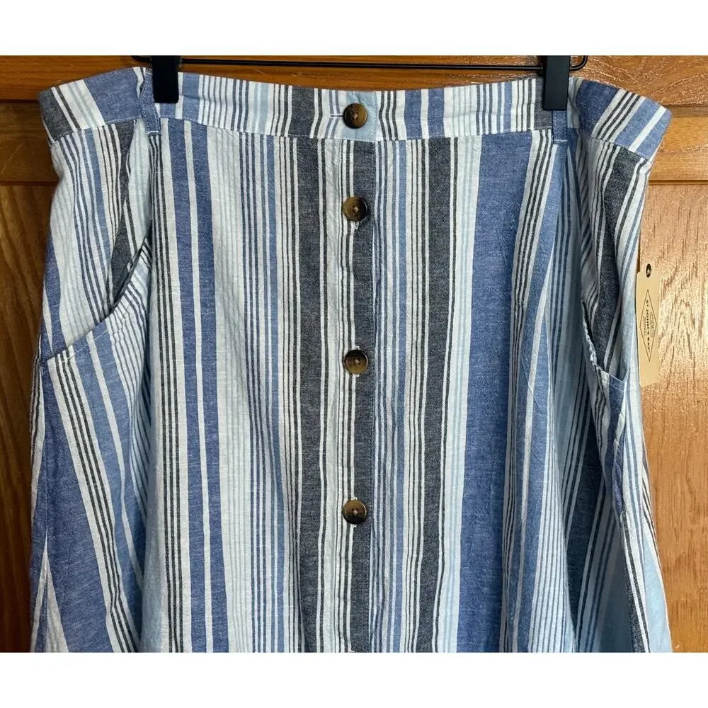 NWT Cottagecore St. John’s Bay Linen Striped Button Skirt XXL